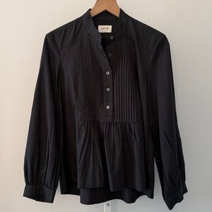 JOIE Webb cotton pleated long sleeve blouse black small
